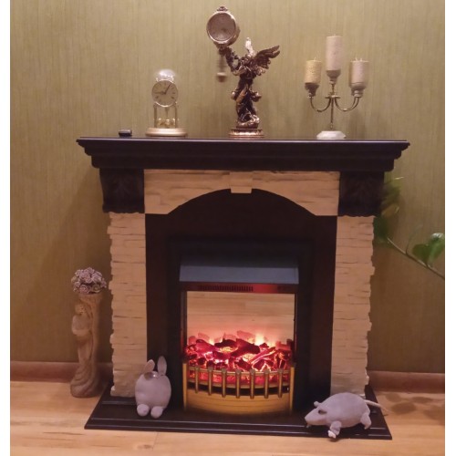 Камін підлоговий Fireplace Лас-Вегас Жовтий + Венге з ефектом мерехтливих дров зі звуком і обігрівом