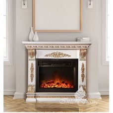 Пристінний камін Fireplace Сандро Білий + Патина ефект живого полум'я зі звуком і обігрівом