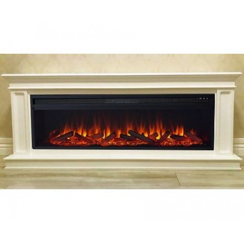 Лінійний камін Fireplace Роттердам Слонова кістка з ефектом живого полум'я зі звуком і обігрівом