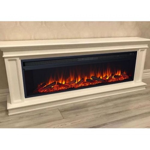 Лінійний камін Fireplace Роттердам Слонова кістка з ефектом живого полум'я зі звуком і обігрівом
