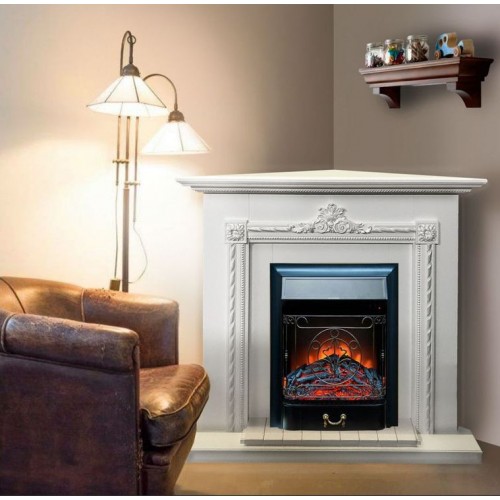 Кутовий каминокомплект Fireplace Онтаріо Білий ефект мерехтливих дров зі звуком і обігрівом