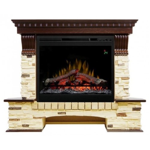 Кутовий каминокомплект Fireplace Санті Темний дуб з ефектом полум'я зі звуком і обігрівом