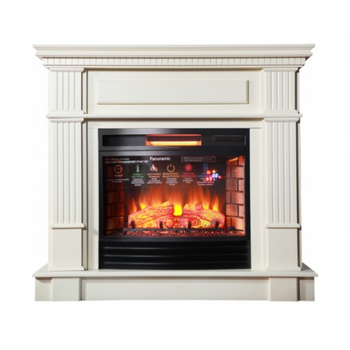 Класичний каминокомплект Fireplace Латина Бежевий з ефектом живого вогню зі звуком і обігрівом