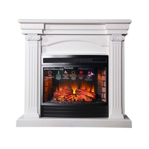 Фронтальний каминокомплект Fireplace Олімп Білий ефект живого полум'я зі звуком і обігрівом