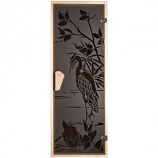 Стеклянная дверь для бани и сауны Tesli Цапля 700х1900 мм закаленное стекло с рисунком бронза
